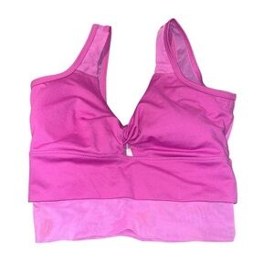 Studio Pink Sports Bra with Plunging V-Neckline and Wide Straps